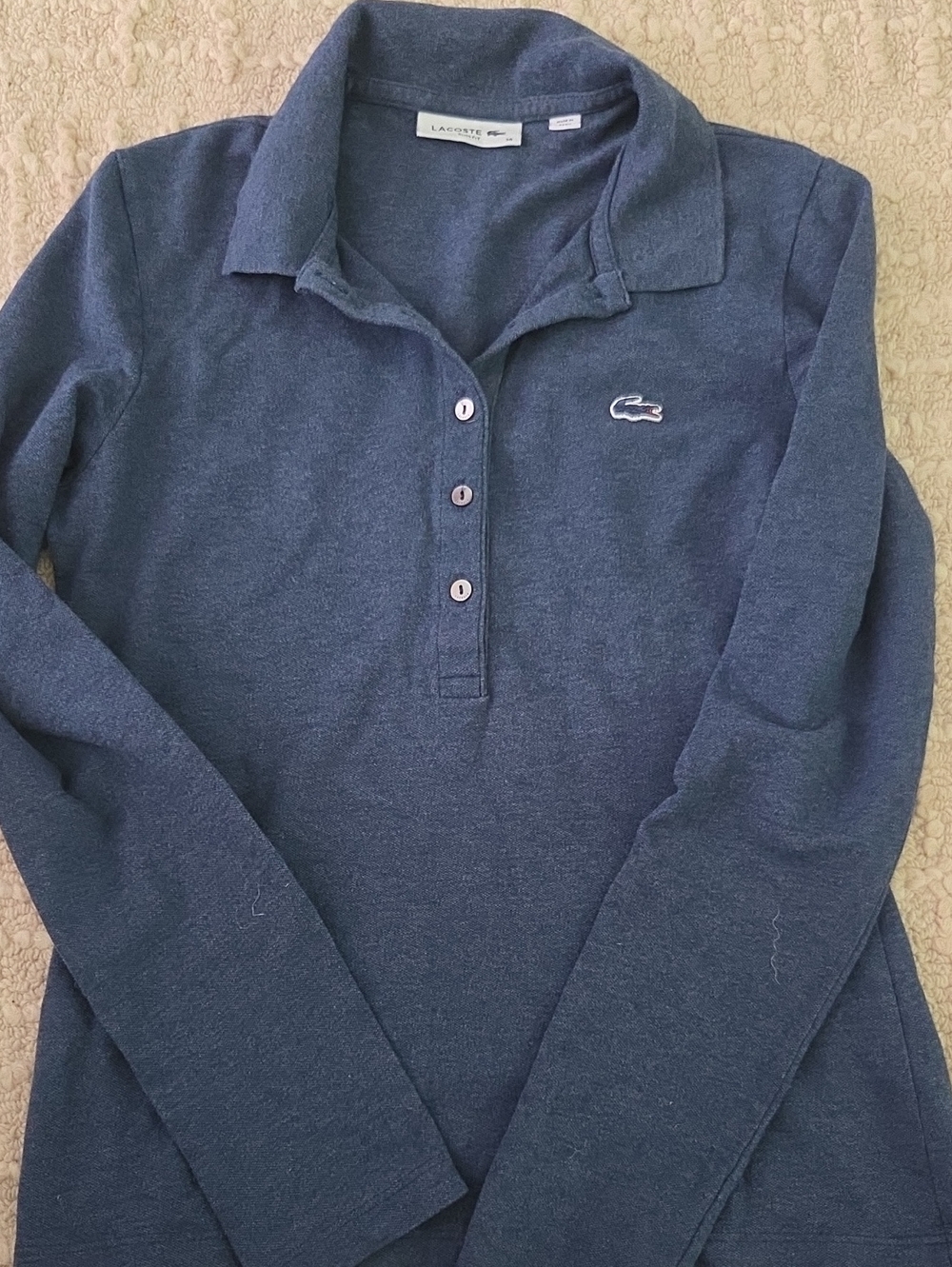 Lacoste Women's Long-Sleeve Polo Shirt in Navy Blue, 36